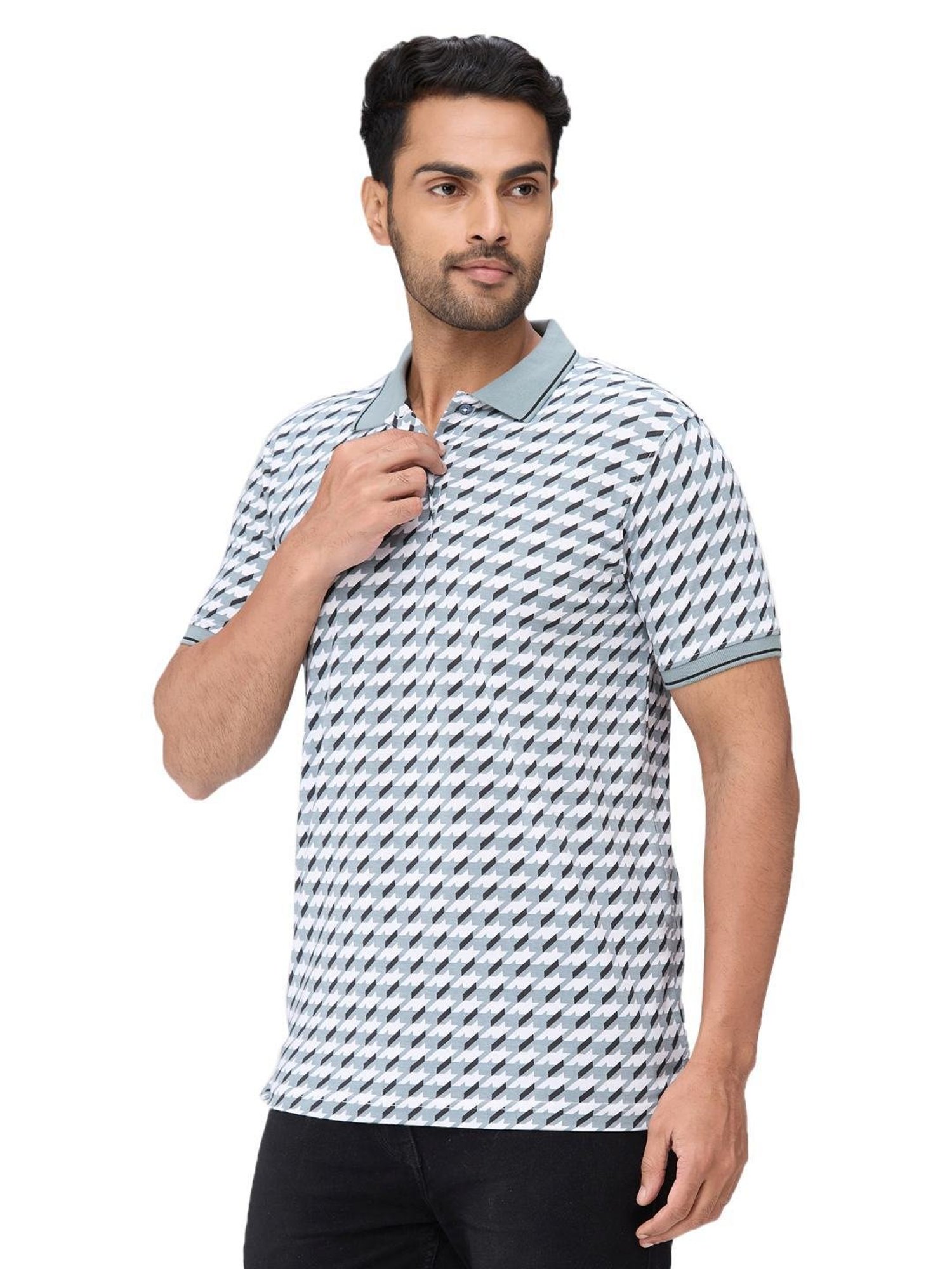 Park Avenue Grey Slim Fit Printed Polo T-Shirt