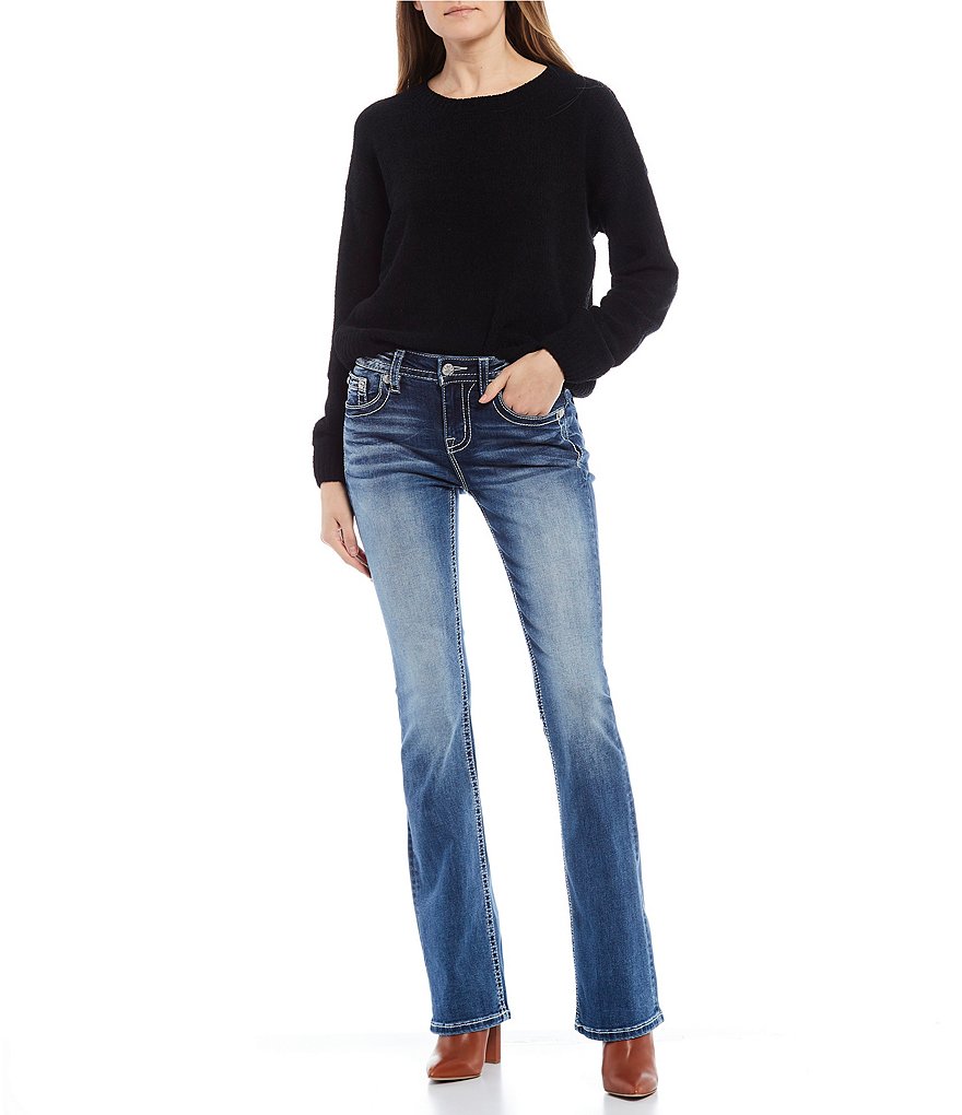 Miss Me Embroidered Infinity Feather Pocket Bootcut Jeans