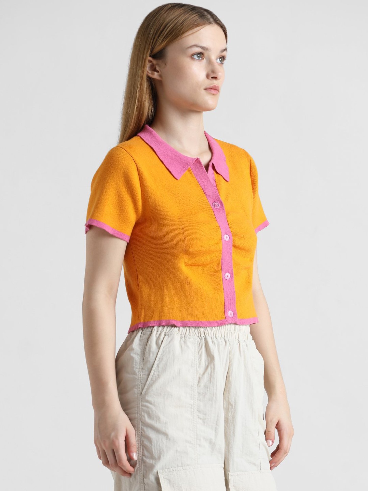 Only Orange Cotton Regular Fit Polo T-Shirt