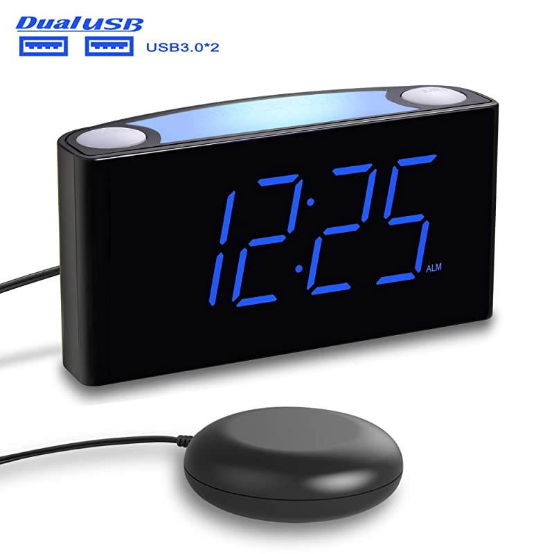 Alarm Clock for Heavy Sleepers, Vibrating Alarm Clock with Bed Shaker, LED Digital Clock with 7 Colored Night Light, 2 USB Ports, 7" Large Display,Big Snooze, Alarm Clock for Bedroom Kids Senior