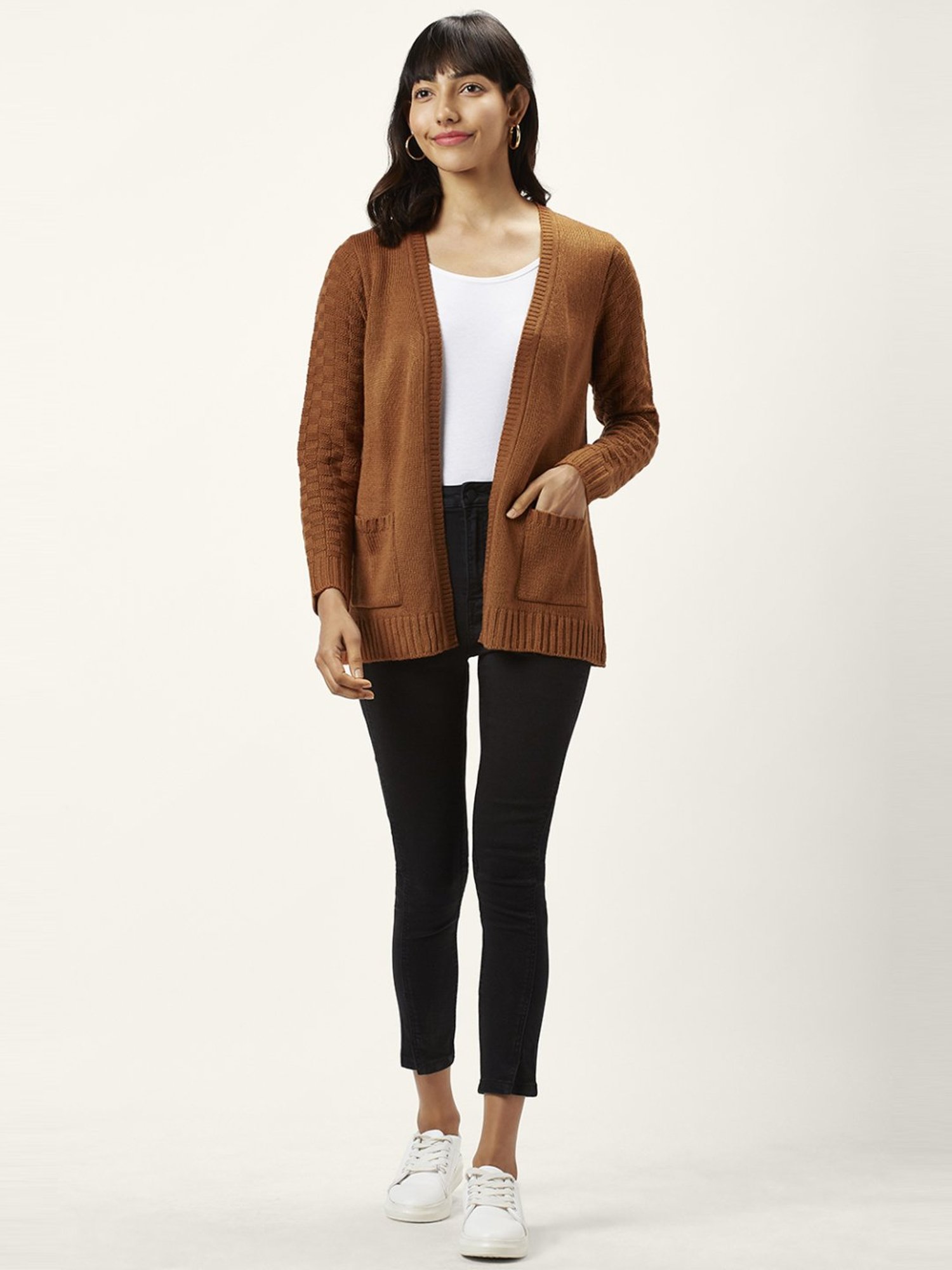 Honey by Pantaloons Brown Self Pattern Cardigan