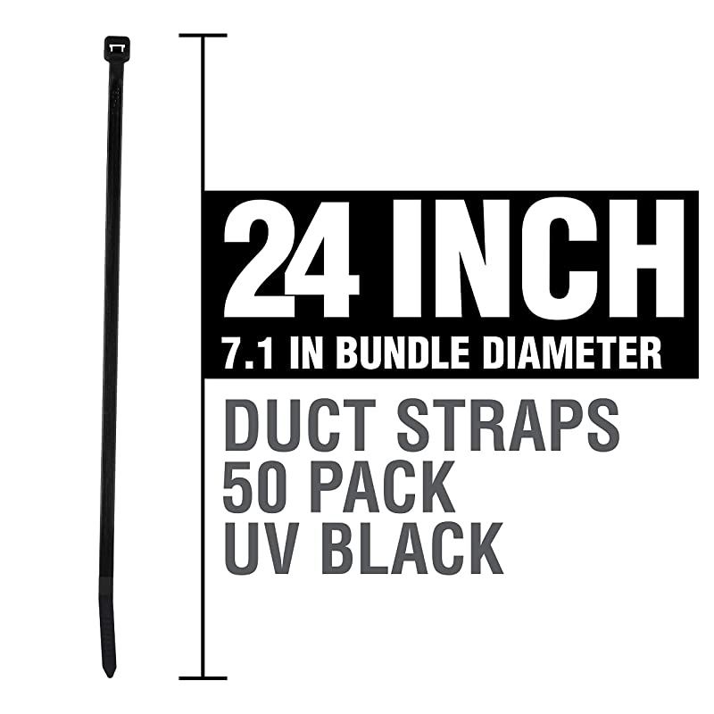 Plenum Rated HVAC Cable Ties 24-in 175 Lb Heavy Duty Self Locking UV Resistant Black Zip Ties, 50 Pack, UL Listed, Contractor Quality and Strength