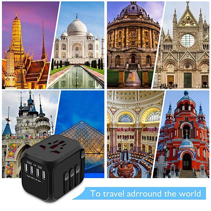Universal Travel Adapter  Allinone International Power Adapter with 24A USB European Adapter Travel Power Adapter Wall Charger for UK EU AU Asia Covers 150+Countries New Black