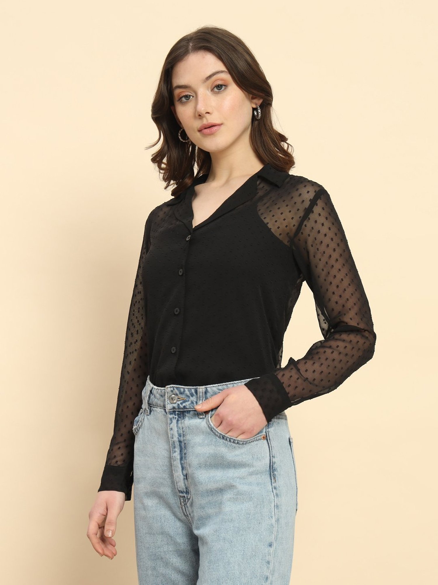 Trend Arrest Black Self Design Shirt