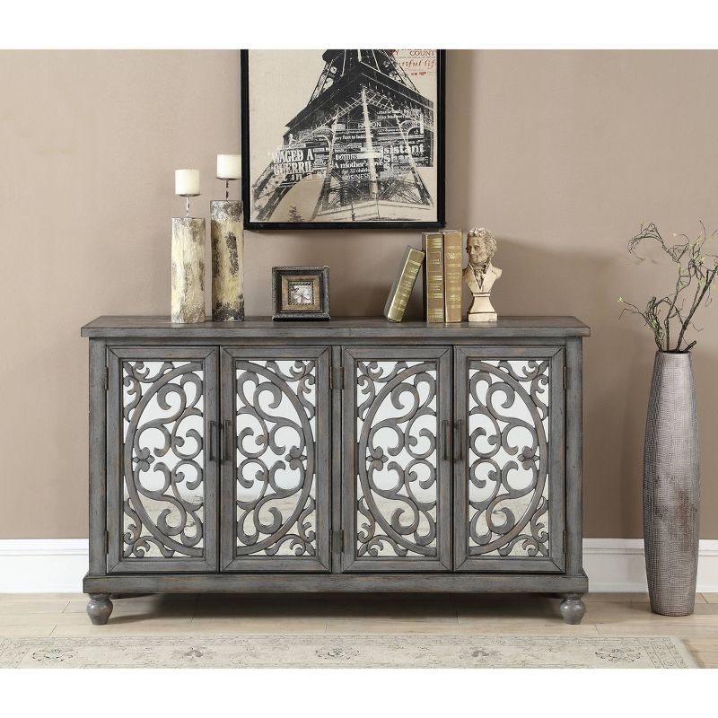 Sterling Ridge 4 Door Media Credenza TV Stand for TVs up to 62" Gray - Treasure Trove Accents
