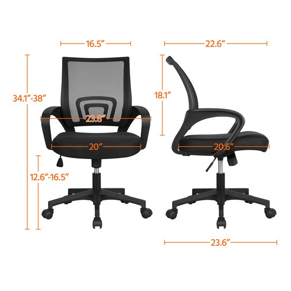 Mid-Back Height Adjustable Ergonomic Mesh Office Chair Computer Chair with 360&deg;Rolling Casters Black