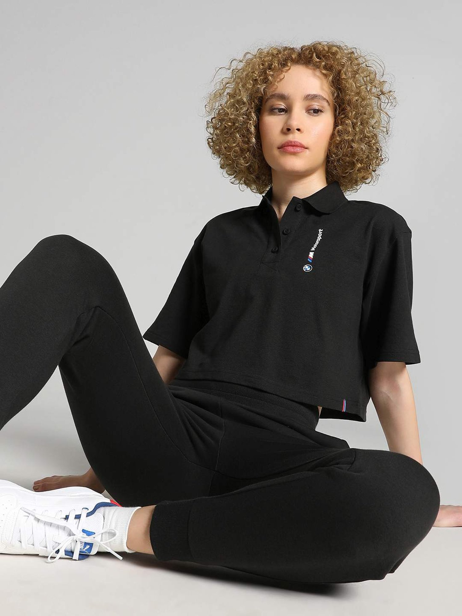 Puma Black Cotton Logo Print T-Shirt