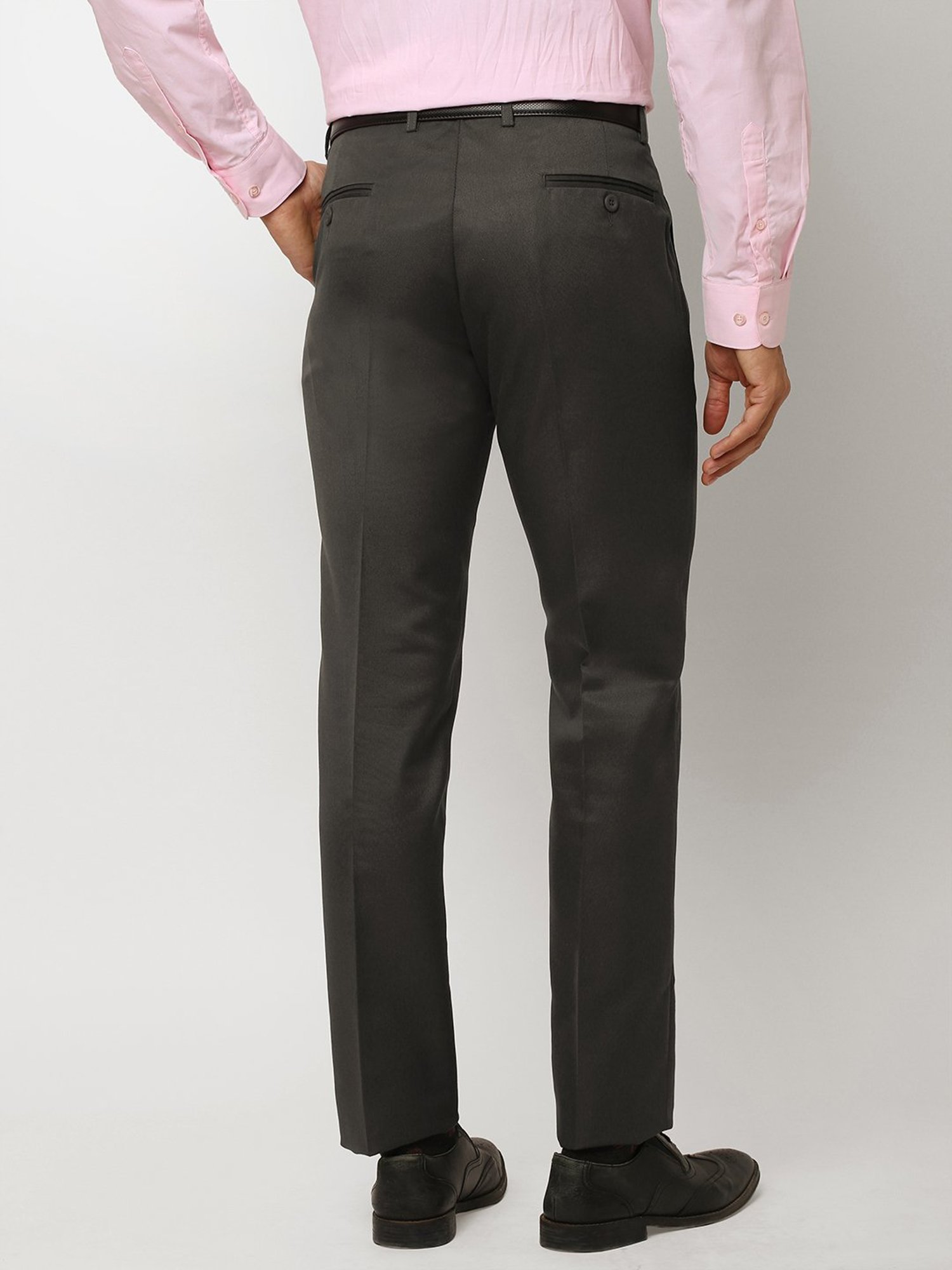 SOLEMIO Olive Slim Fit Flat Front Trousers