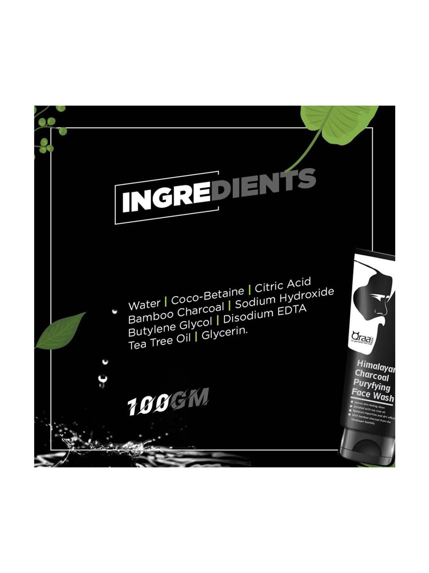 Qraa Men Himalayan Activated Bamboo Charcoal Purifying Face Wash - 100 gm