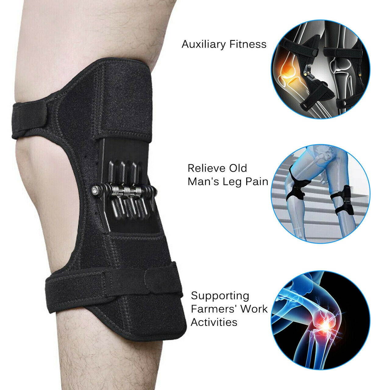 1 Pair Knee Pads Booster Joint Support Brace Lift Squat Sport Power Spring Force