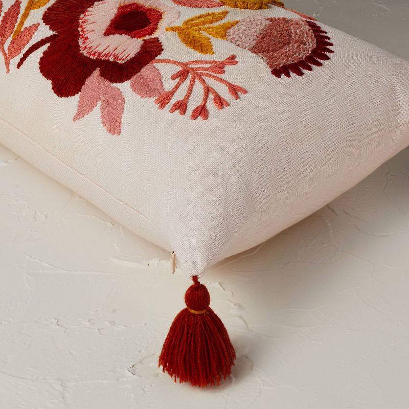Embroidered Floral Lumbar Throw Pillow Blush - Opalhouse™ designed with Jungalow™