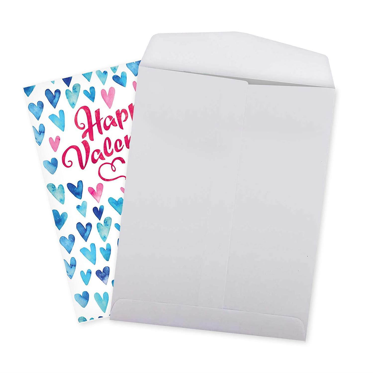 Blue Hearts' Happy Valentine's Day Greeting Card with Envelope (8.5" x 11") - Blue Hearts Background - Watercolor, Generic Design Stationery for Personalized Love Letter, VDay Gift Idea #J3503VDG