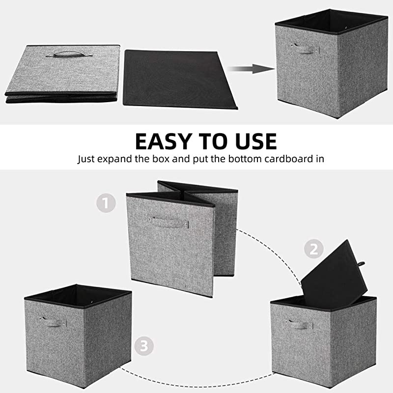 4 Pack Gray Fabric Foldable Cubes Strorage Bin Baskets Organizer Container with Strong Handles Size 13 x 15 x 13 inch