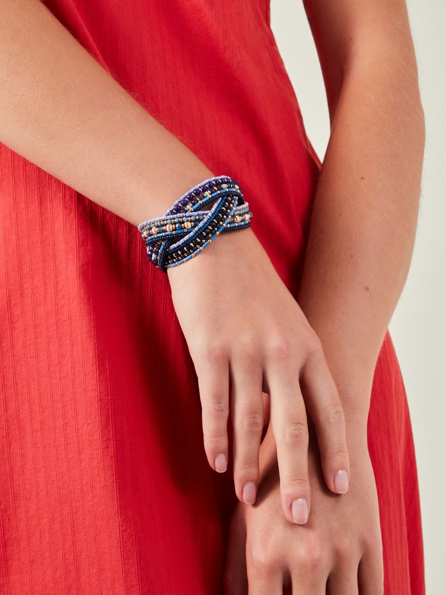 Accessorize London Women's Blue Beaded Woven Cuff Bracelet