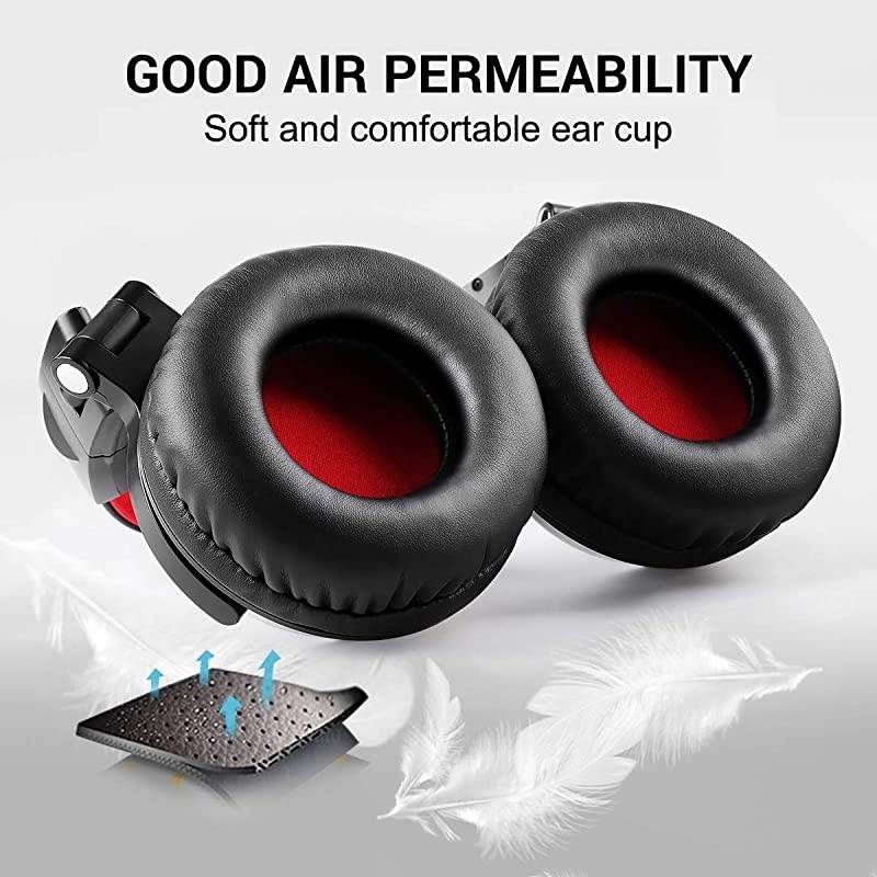 Over Ear Headphone Wired Bass Headsets with 50mm Driver Foldable Lightweight Headphones with Shareport and Mic for Recording Monitoring Podcast Guitar PC TV Red