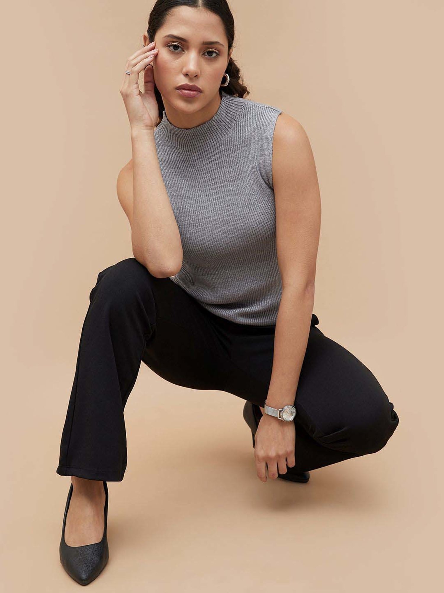 Code by Lifestyle Grey Striped Top