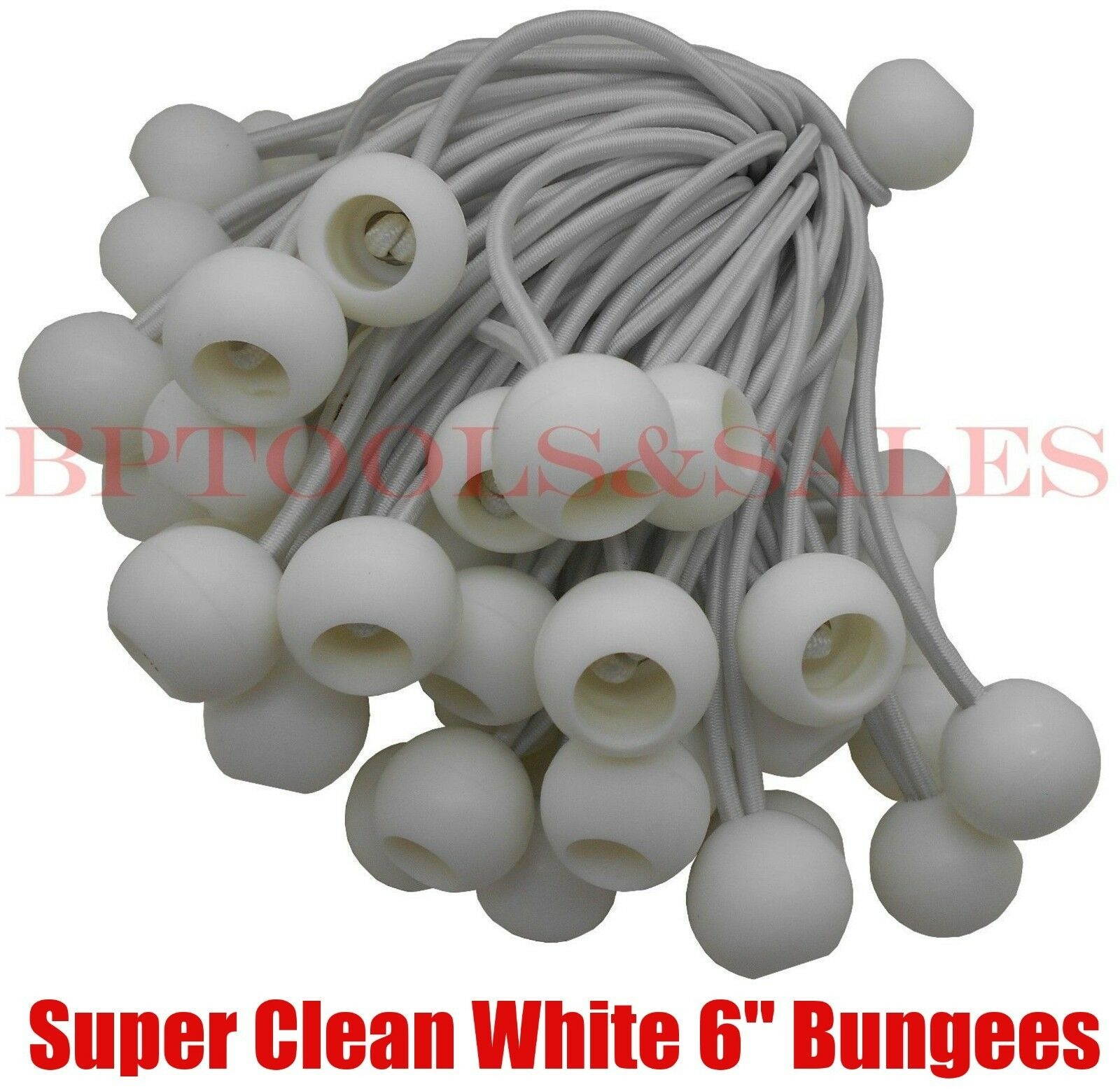50 6" White Ball Bungees Cord Tarp Bungee Tie Down Strap Bungi Canopy Straps
