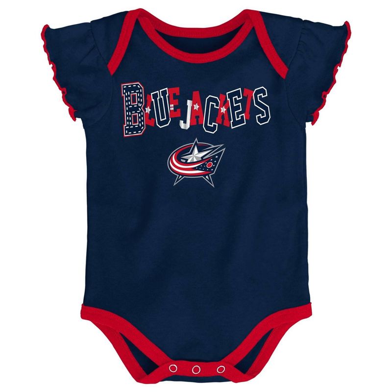 NHL Columbus Blue Jackets Girls' Winning Goal 3pk Body Suit Set - 6-9M