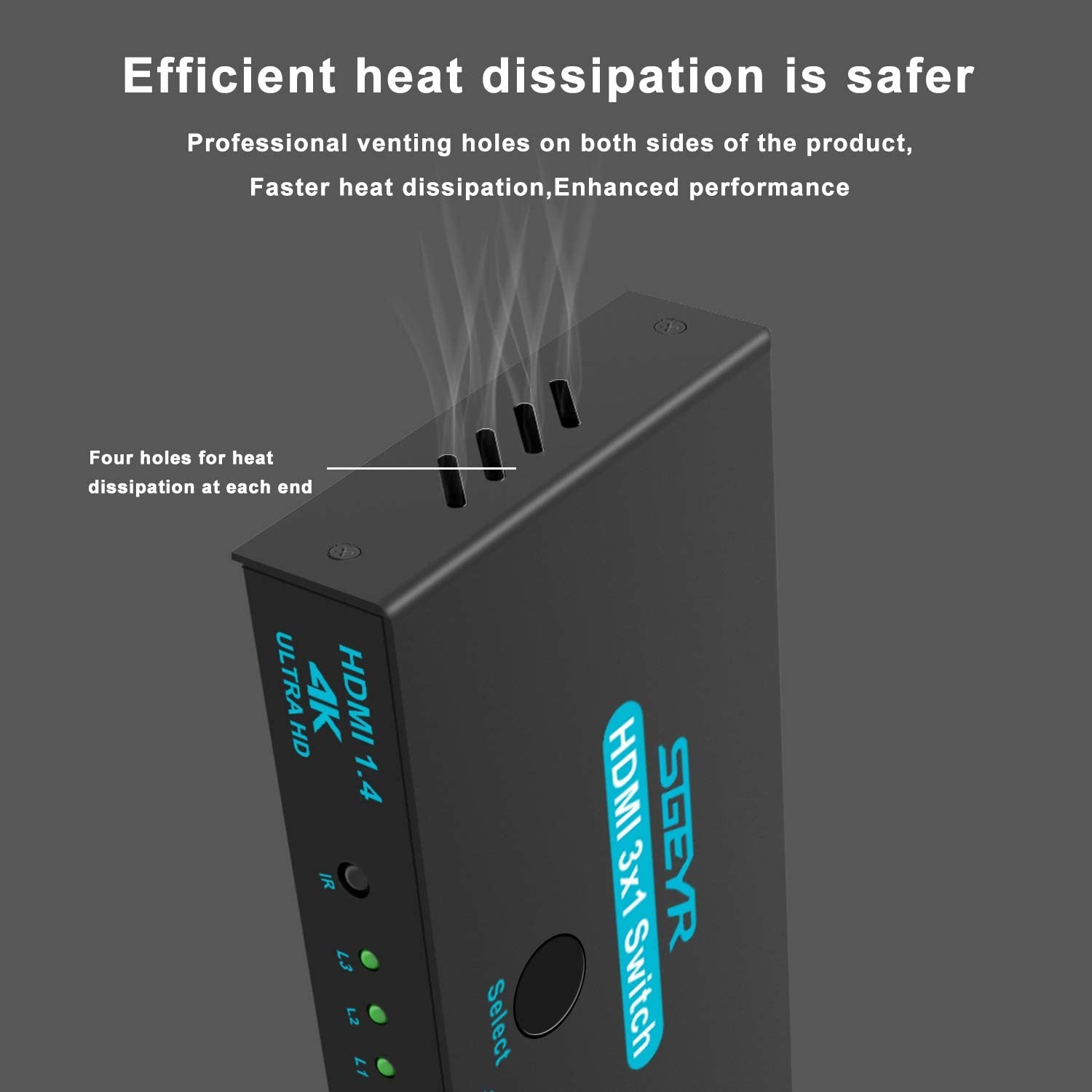 HDMI Switches, 3 Port HDMI Switcher 3 in 1 Out Metal HDMI Switcher Selector 3x1 with IR Remote Control HDMI Selector Box HDMI 1.4 HDCP 1.4 Support 4K /30Hz Ultra HD 3D 2160P 1080P