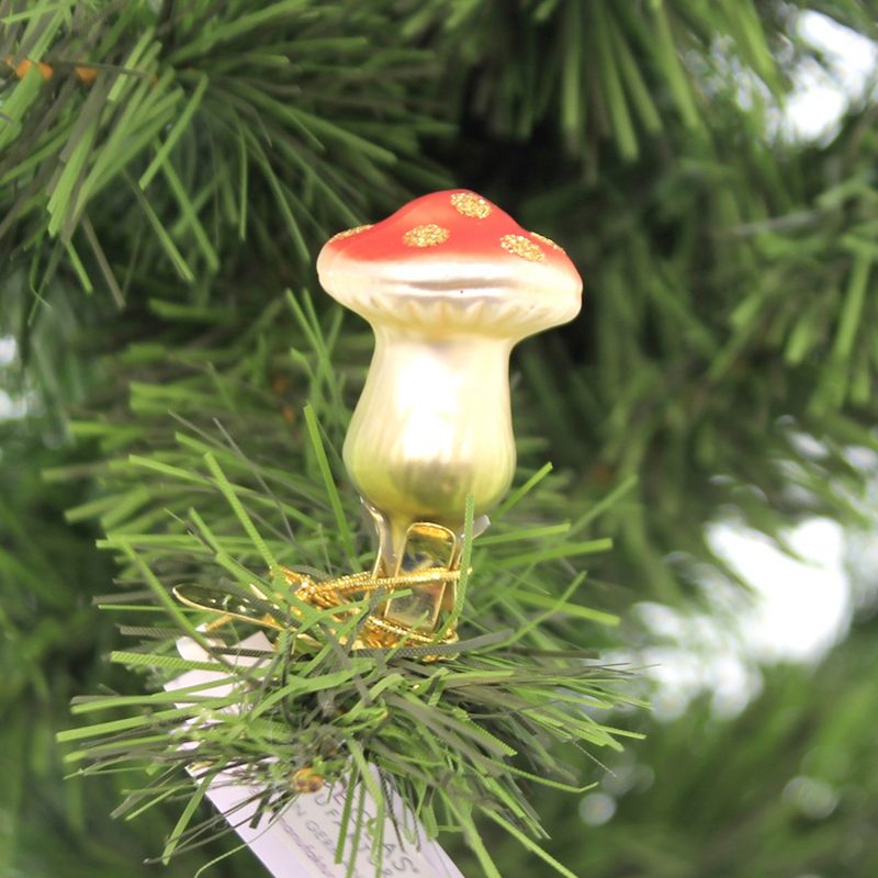Inge Glas 2.0" Orange Hatter Mushroom Clip-On  -  Tree Ornaments
