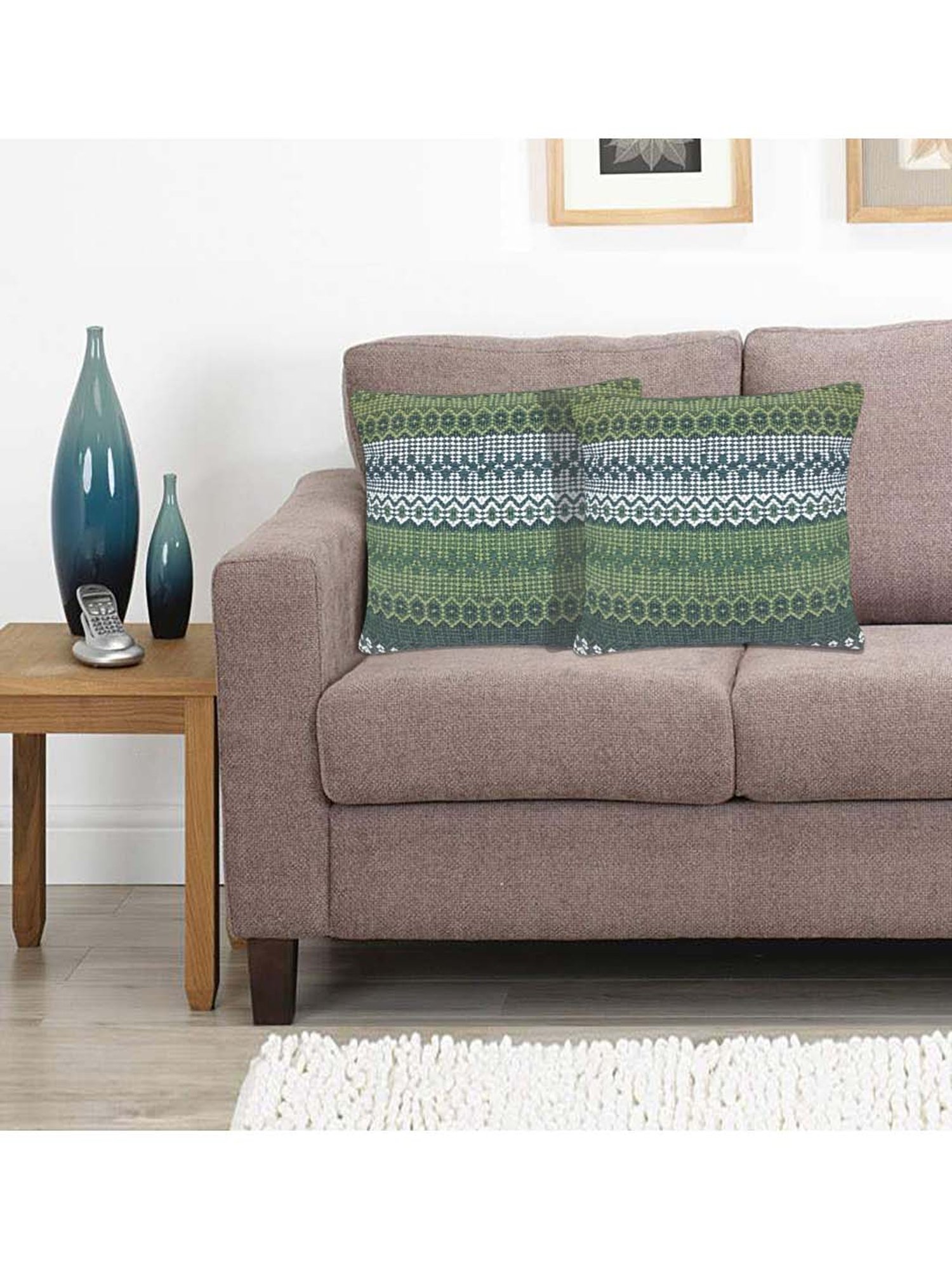 Saral Home Green Cotton Cushion Covers - Set of 2