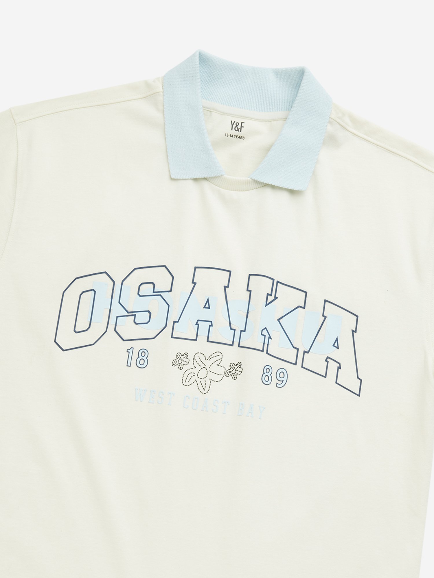 Y&F Kids by Westside Off-White Text Print Collared Cotton T-Shirt