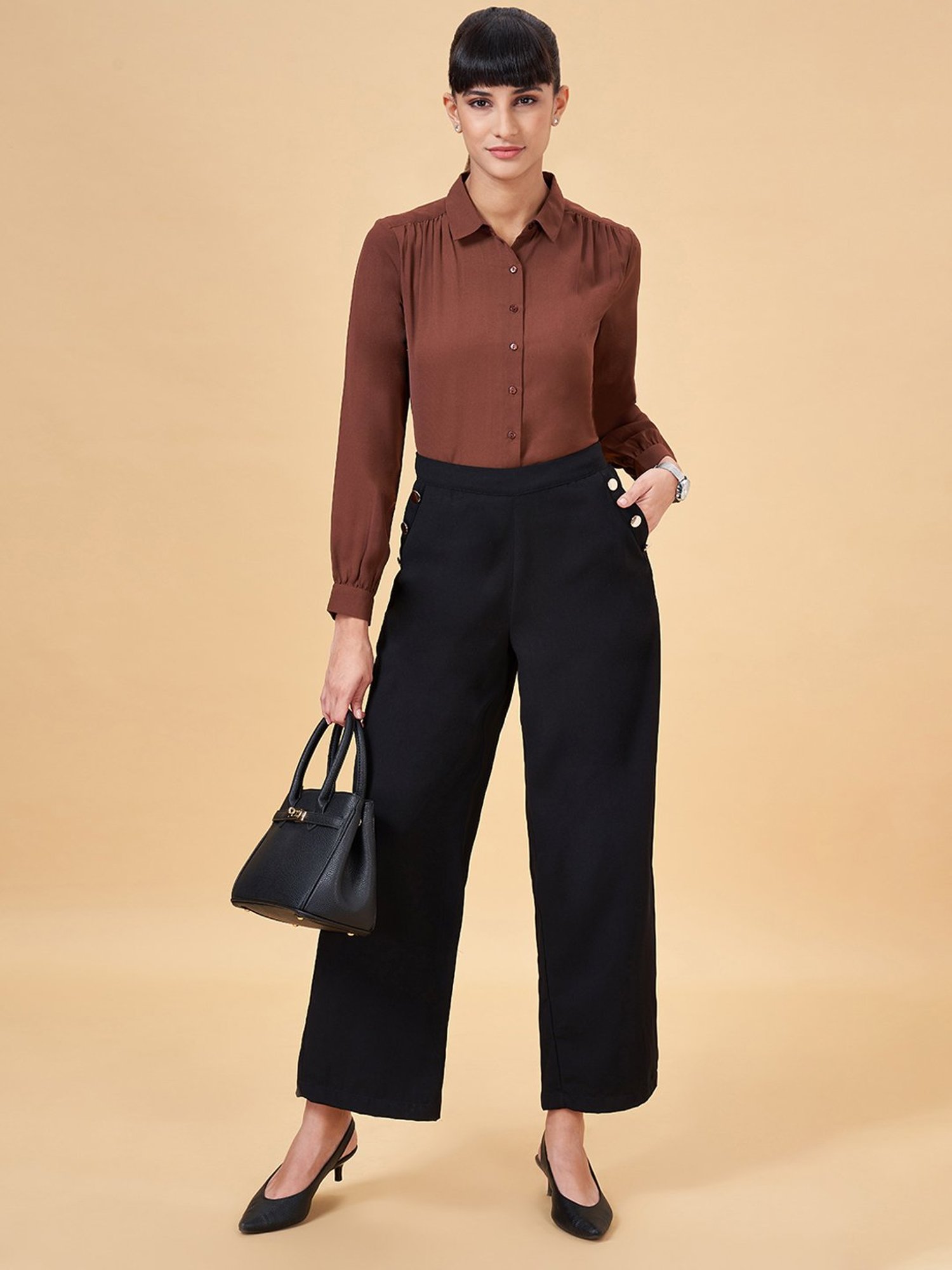 Annabelle by Pantaloons Brown Regular Fit Formal Shirt