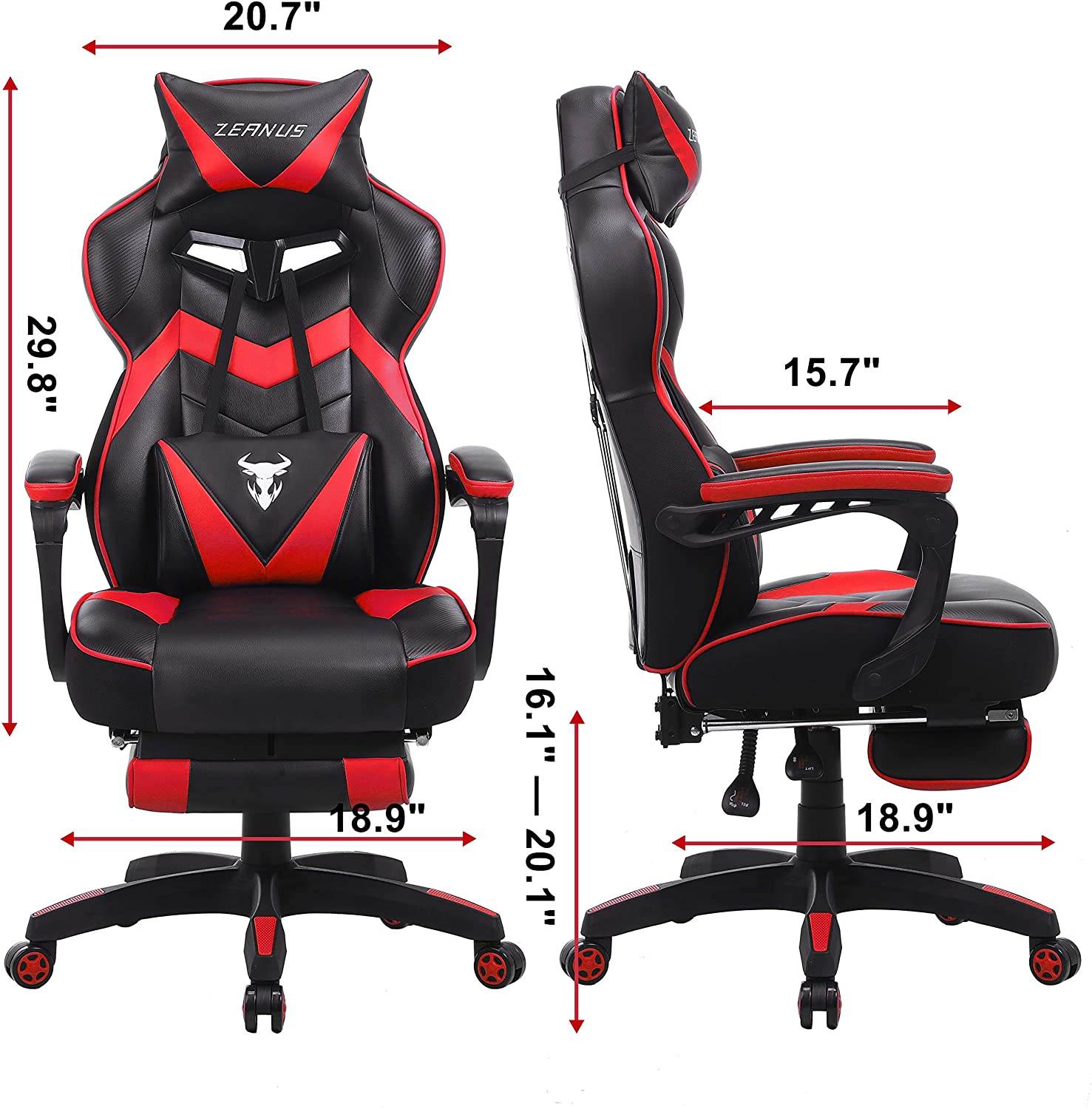 Zeanus Gaming Chair for Adults Green, Gaming Chair with Footrest, Massage Computer Gaming Chair, Reclining Gaming Desk Chair, Big and Tall Video Gaming Chair, Racing Style Chair, E-Sports Gamer Chair