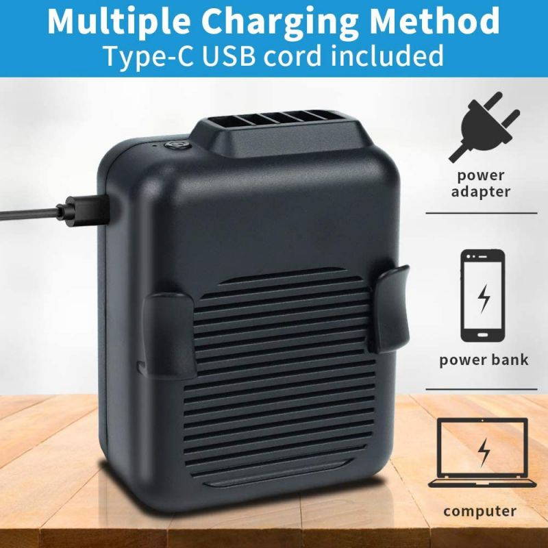 Personal Waist Fan, USB Necklace Fan, Hands Free Waist Cooling Fan with 6000mAh Rechargeable Battery, 23H Working Time, 3 Speeds, Great for Outdoor Workers, Hiking, Climbing, Camping