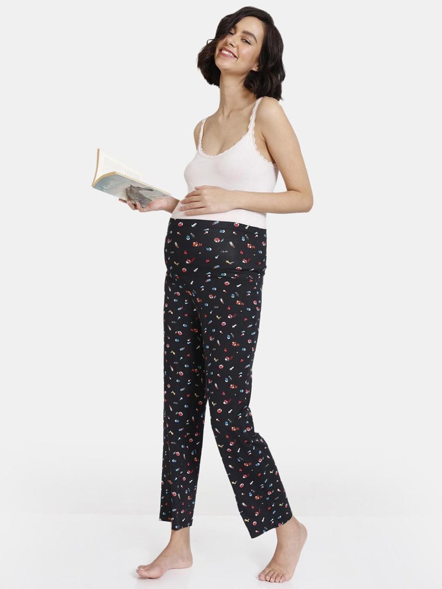 Zivame Black Printed Maternity Sleepwear