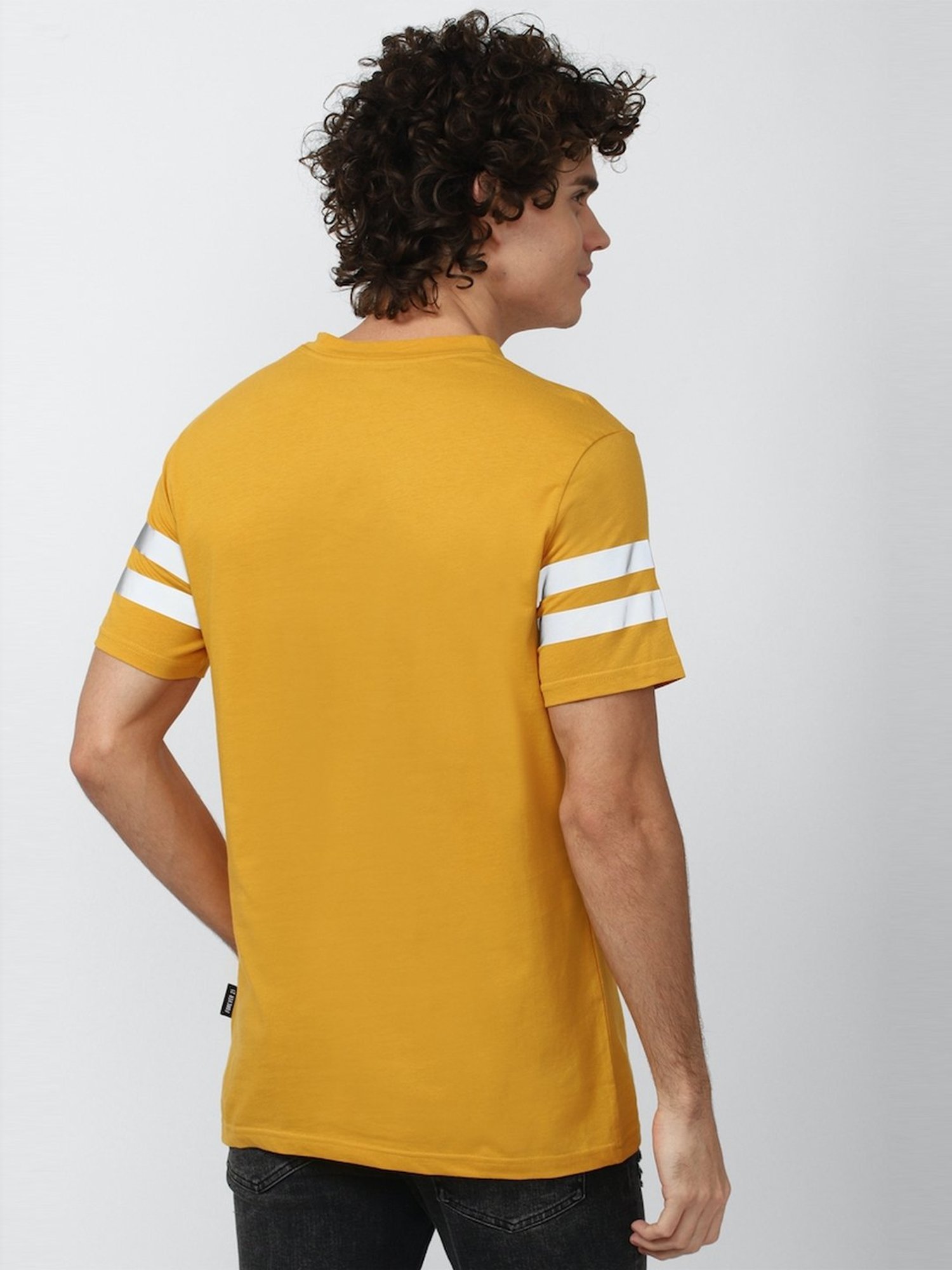 Forever 21 Yellow Cotton Regular Fit Printed T-Shirt