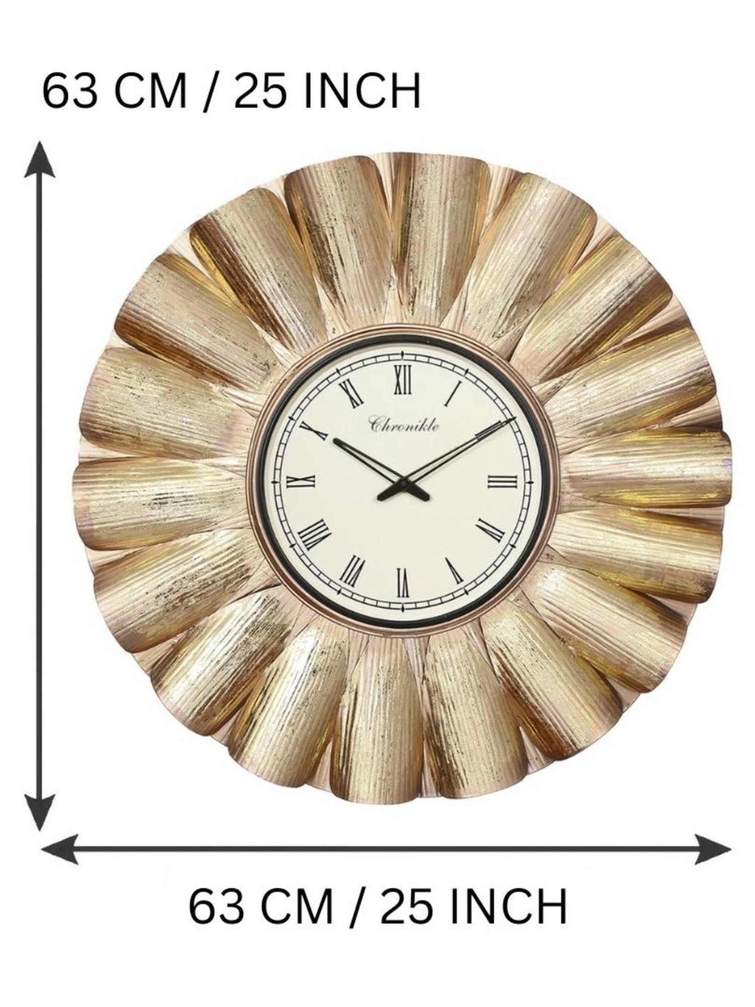 CHRONIKLE Decorative Frame Golden Iron Roman Number Analog Wall Clock