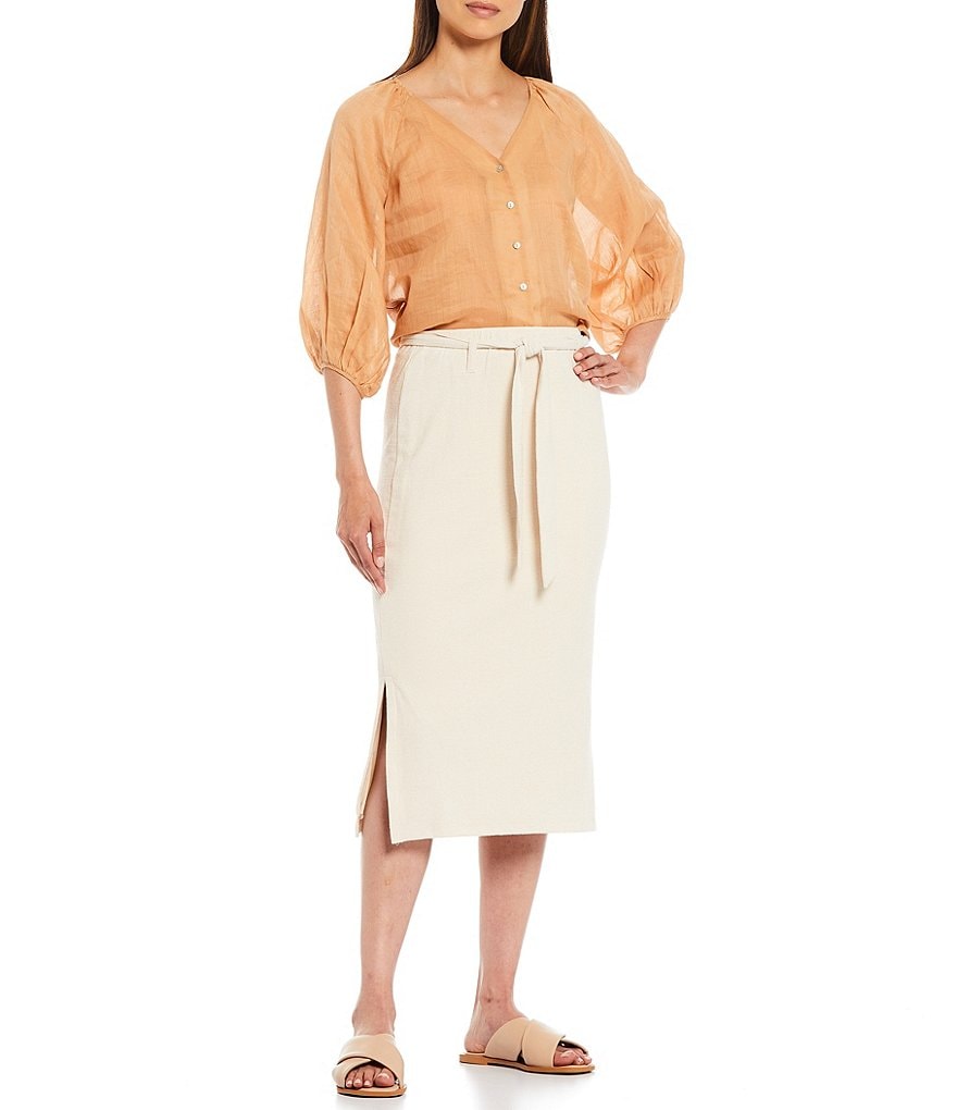 Every Button Front V-Neck Blouse