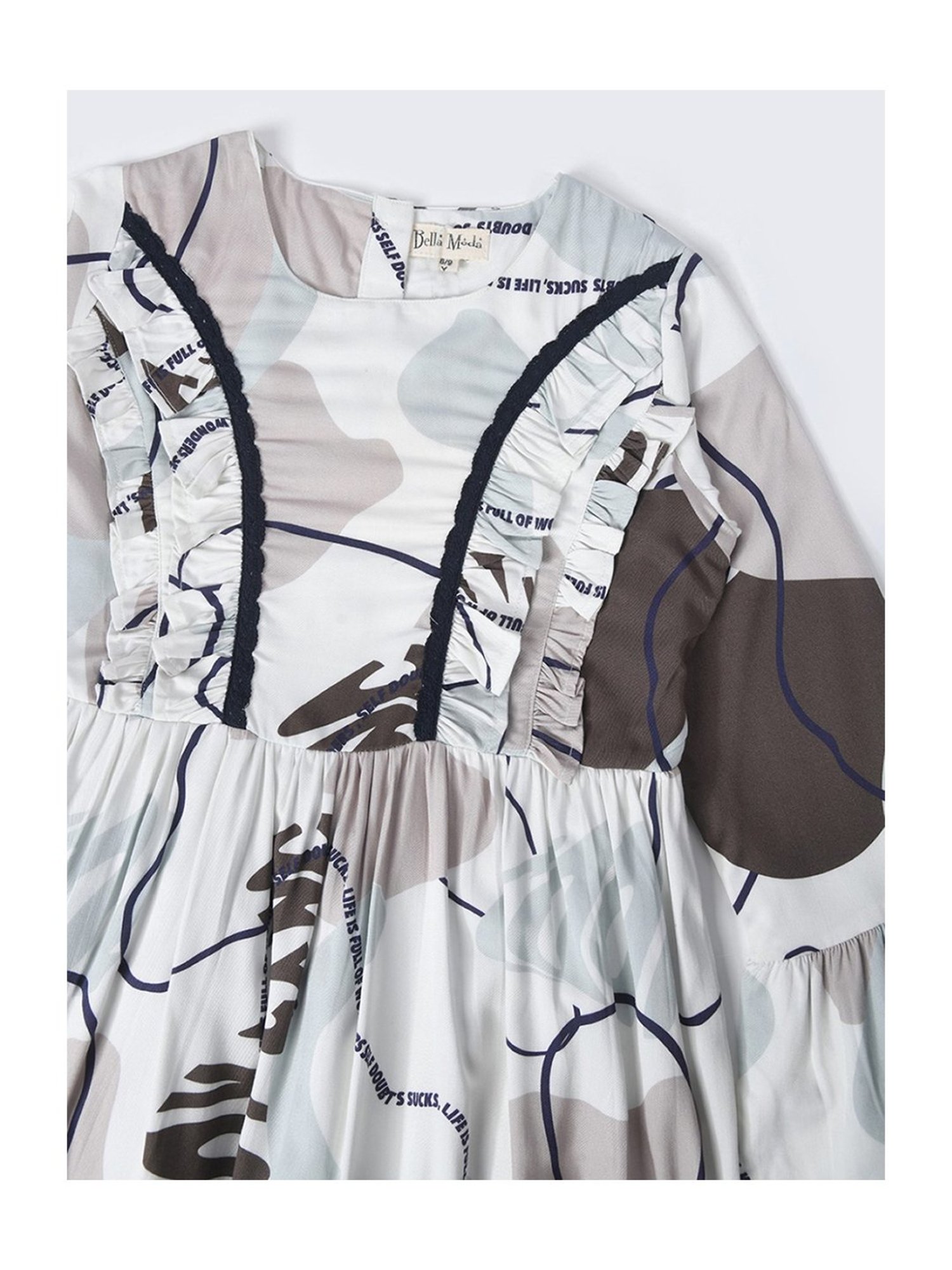 Bella Moda Kids White & Grey Printed Fit & Flare Dress