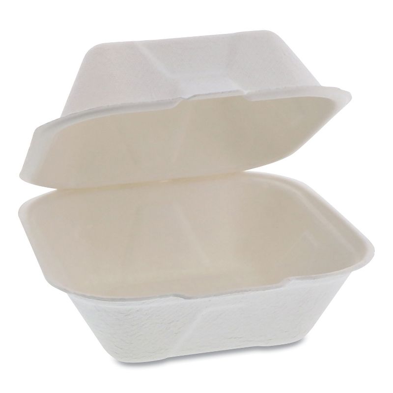 Pactiv Bagasse Hinged Lid Container, 5.8x5.8x3.3, Natural YMCH00800001