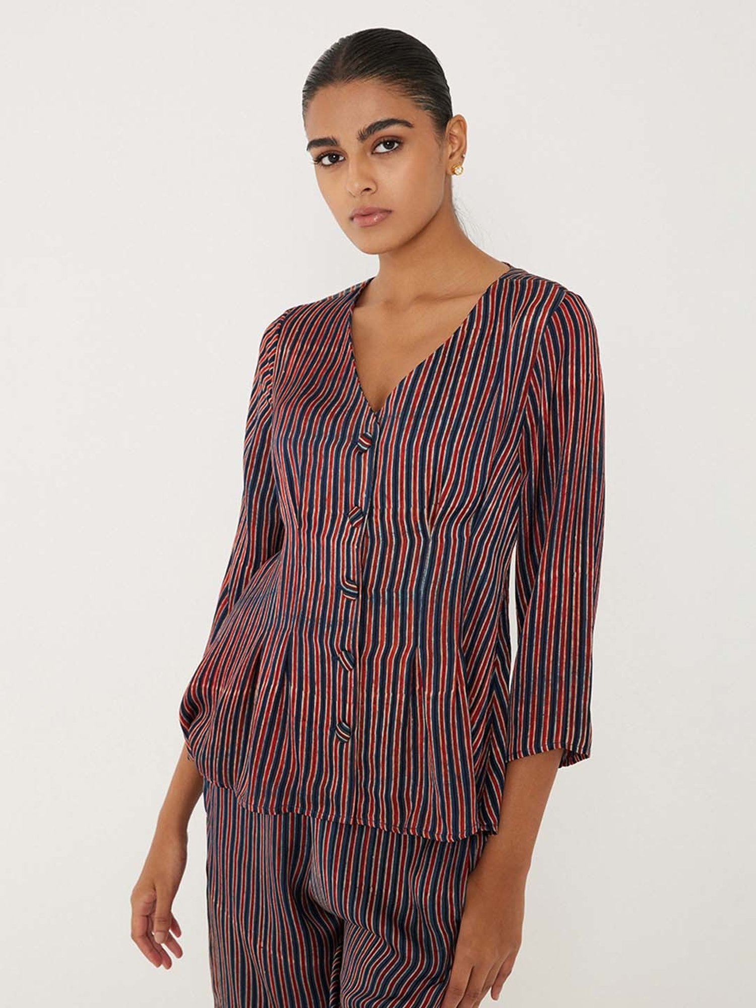 ANCESTRY Wine Striped Top