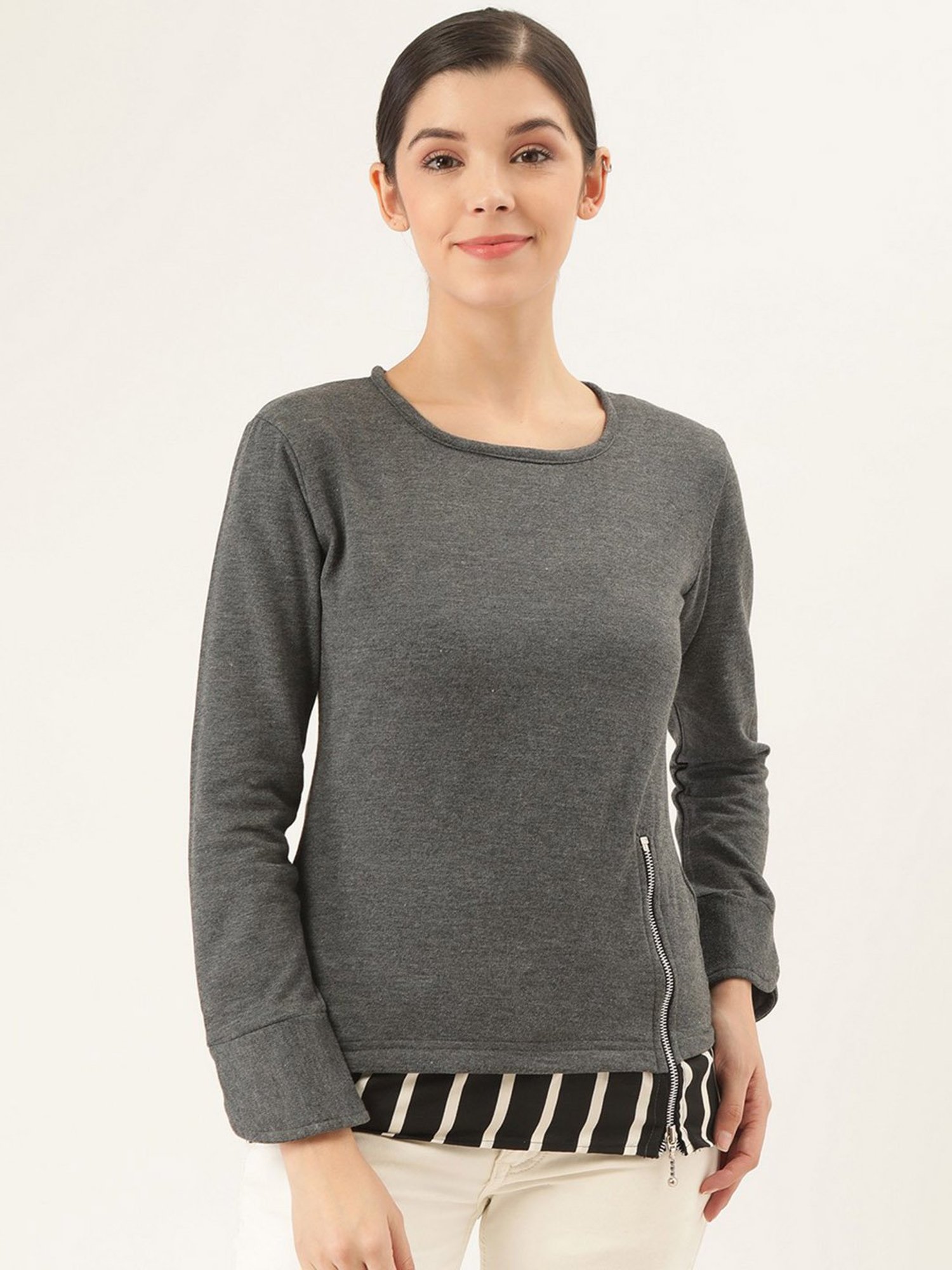 Belle Fille Grey Full Sleeves Sweatshirt