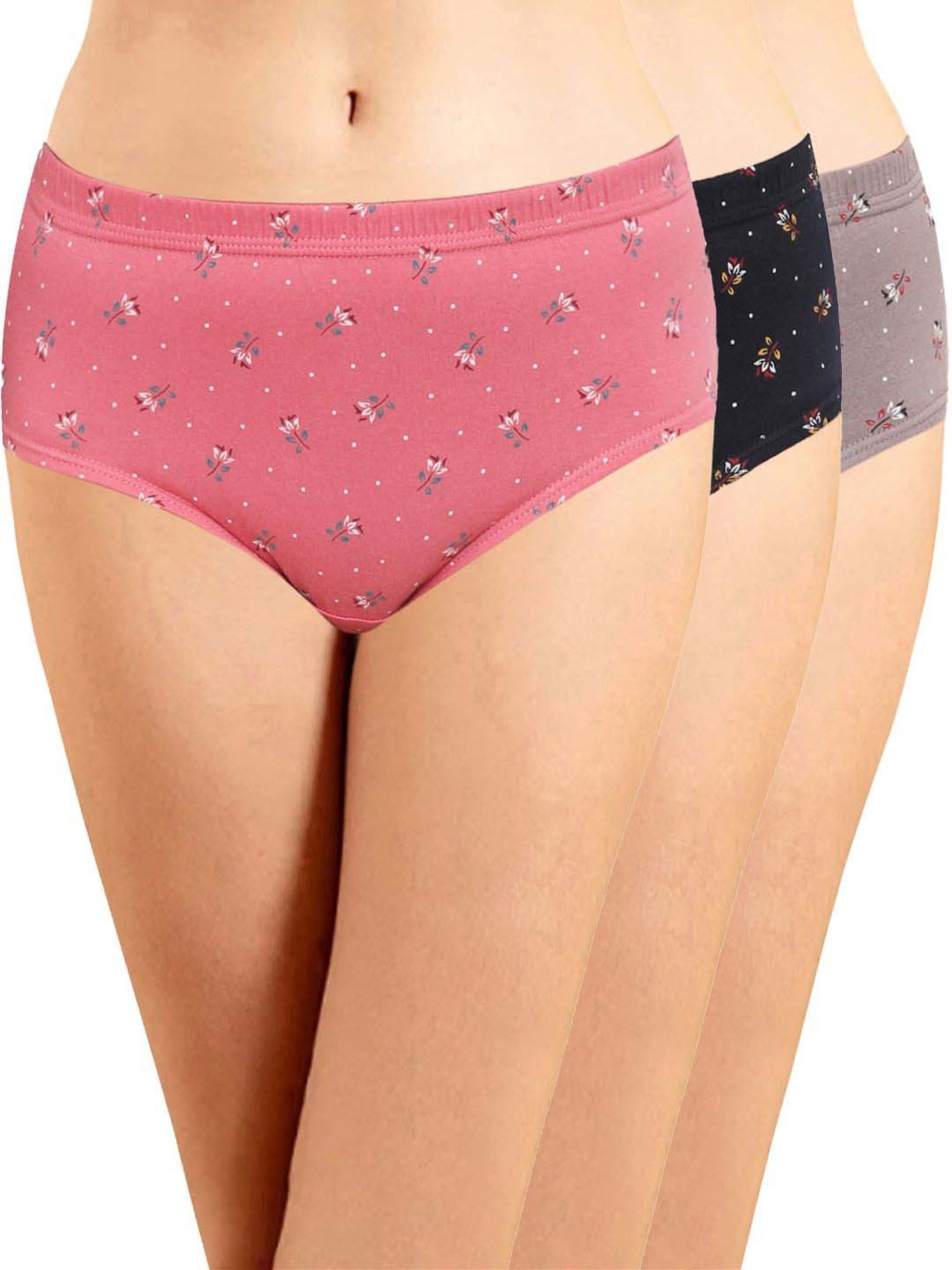 IN CARE Pink & Grey Cotton Printed Hipster Panties - Pack Of 3