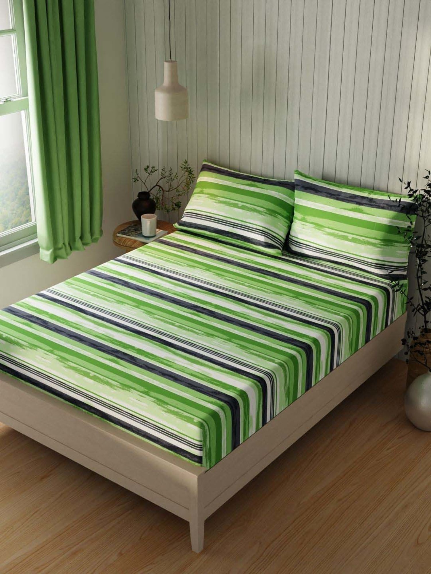 BIANCA Lopez Green Cotton 120 TC Kopa Extra Smooth Double Size Bed Sheet With Pillow covers