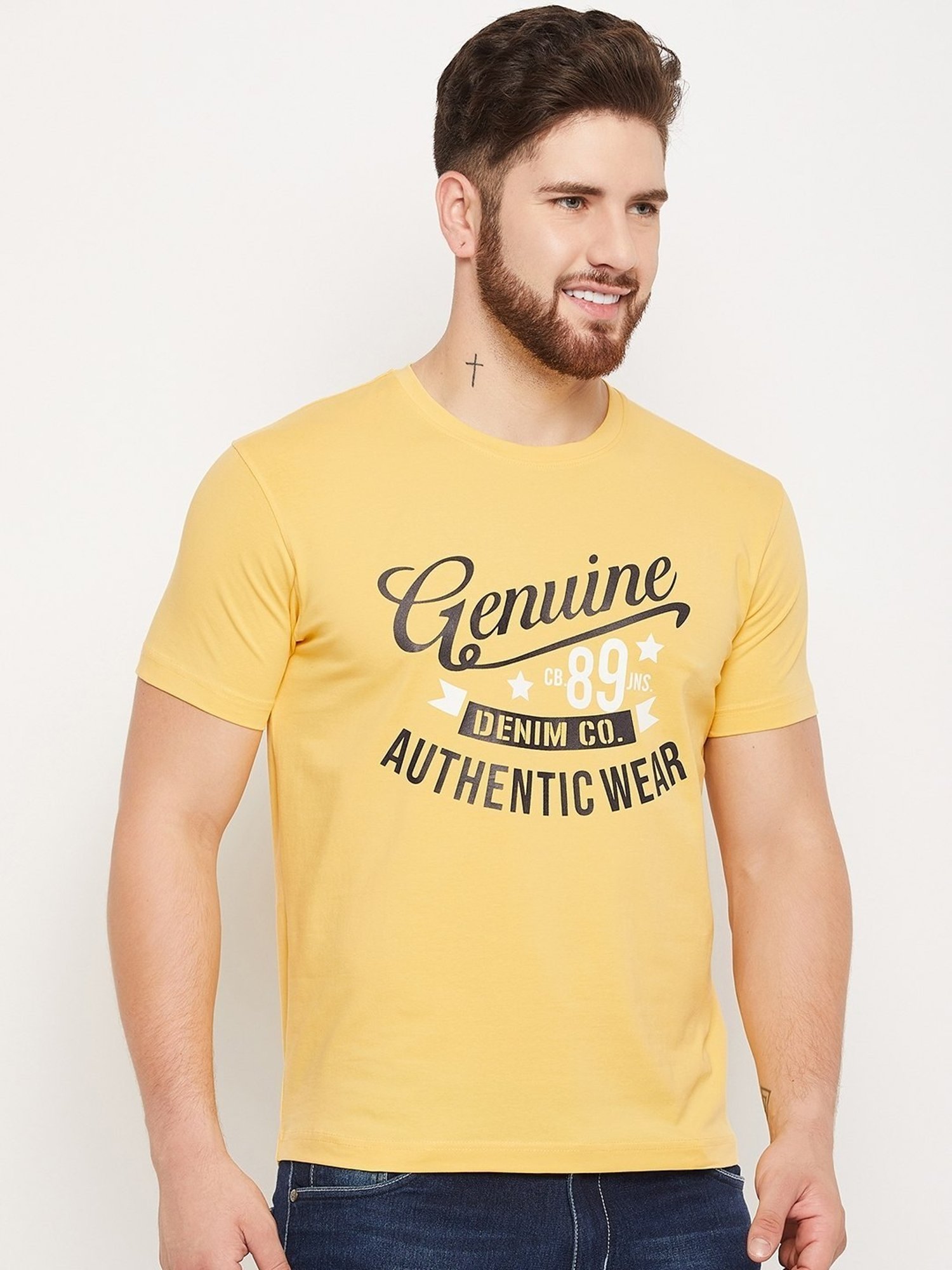 Cantabil Yellow Regular Fit Printed T-Shirt