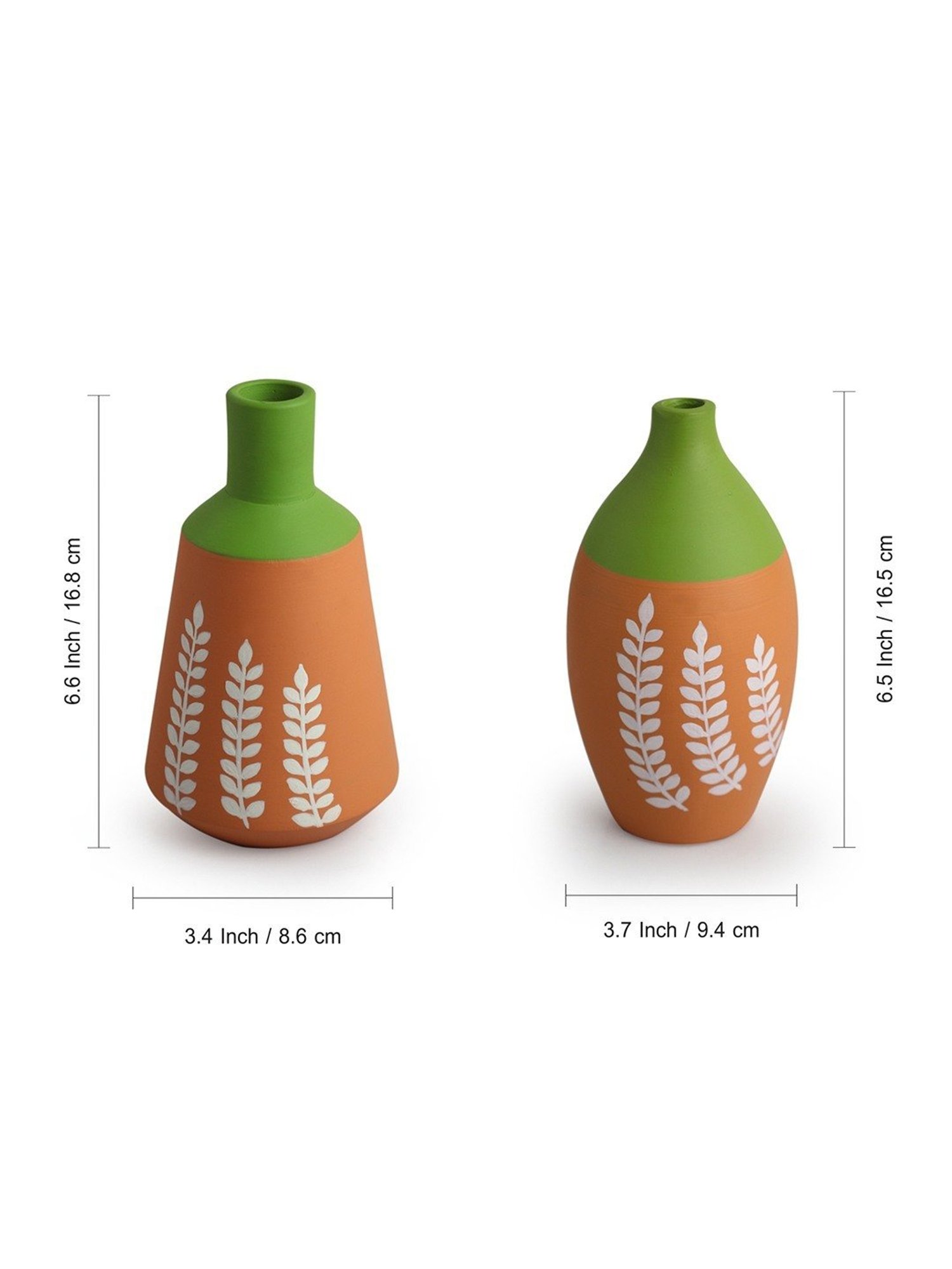 ExclusiveLane Floral Harmony Printed Green & Brown Terracotta Decorative Vases - Set of 2