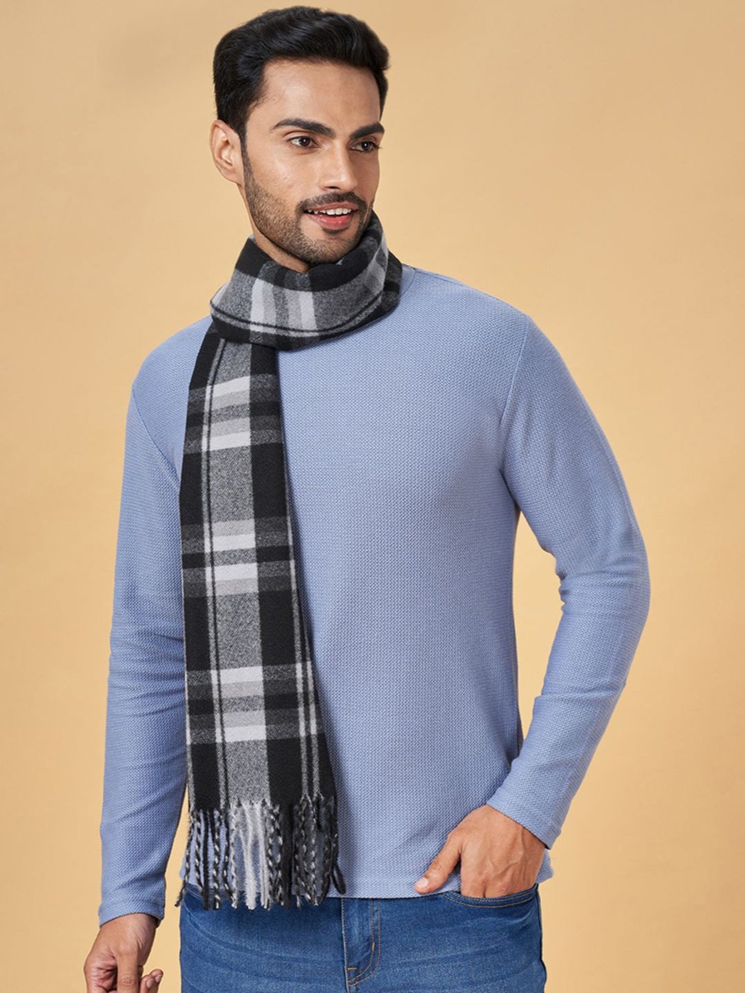 Byford by Pantaloons Black Checks Stoles