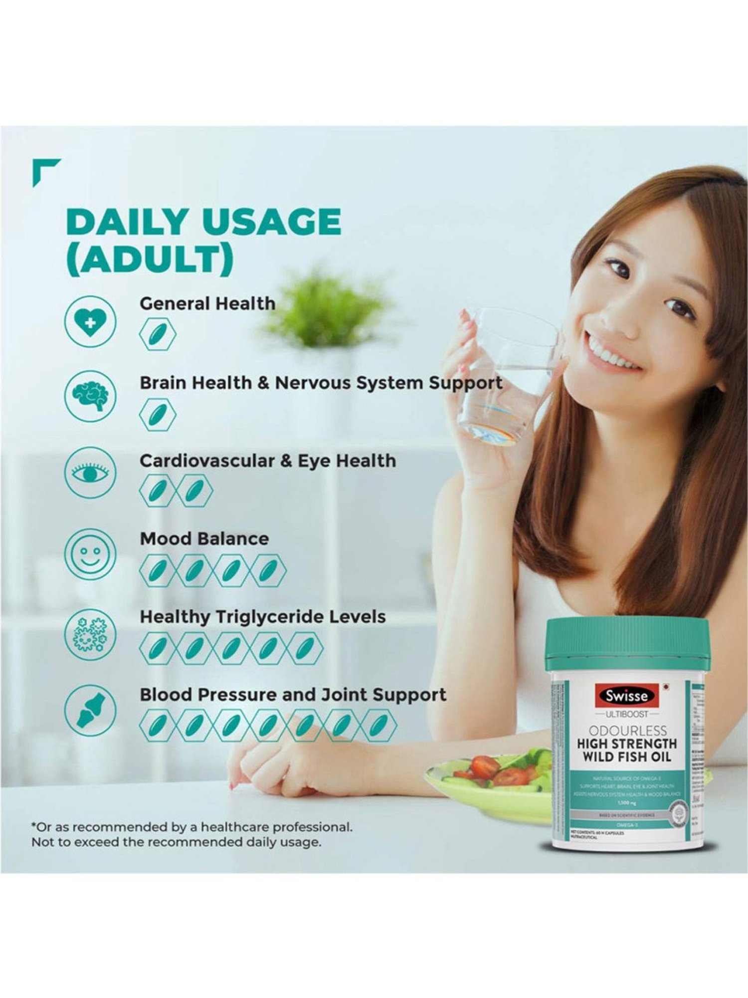 Swisse Ultiboost Odourless High Strength Wild Fish Oil - 60 Tablets