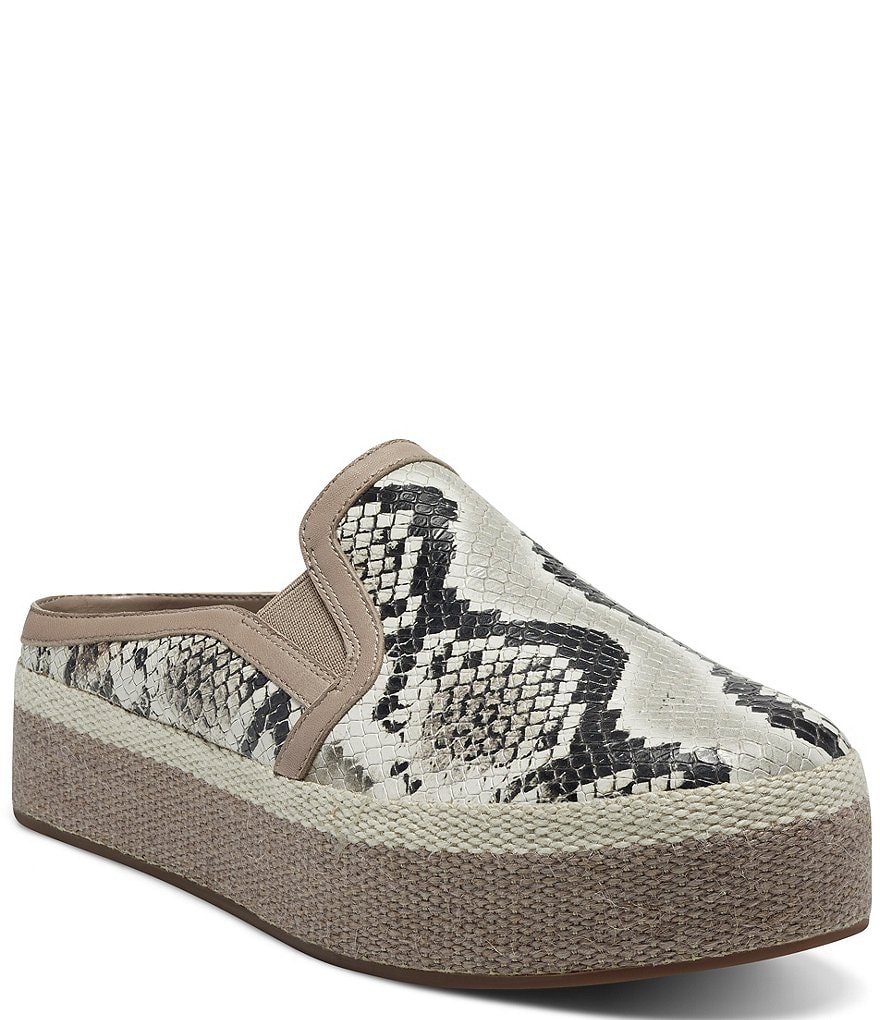 Vince Camuto Merinney Snake Print Leather Espadrille Mules