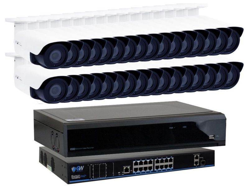 GW 5 Megapixel IP Camera PoE System, 8 Channel H.265 HEVC NVR w/ 4K Output, 8 x 5MP Full HD (2592 x 1920p) Digital WDR Power Over Ethernet Water Proof 130 Ft Night Vision Bullet IP Camera (2TB HDD)