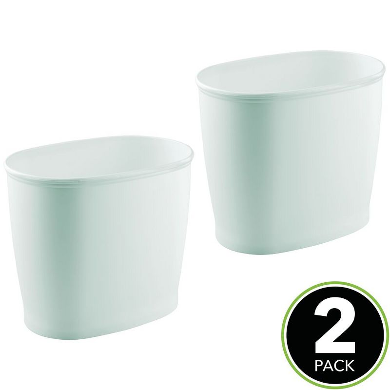 mDesign Small Plastic Oval Trash Can Garbage Wastebasket, 2 Pack - Mint Green