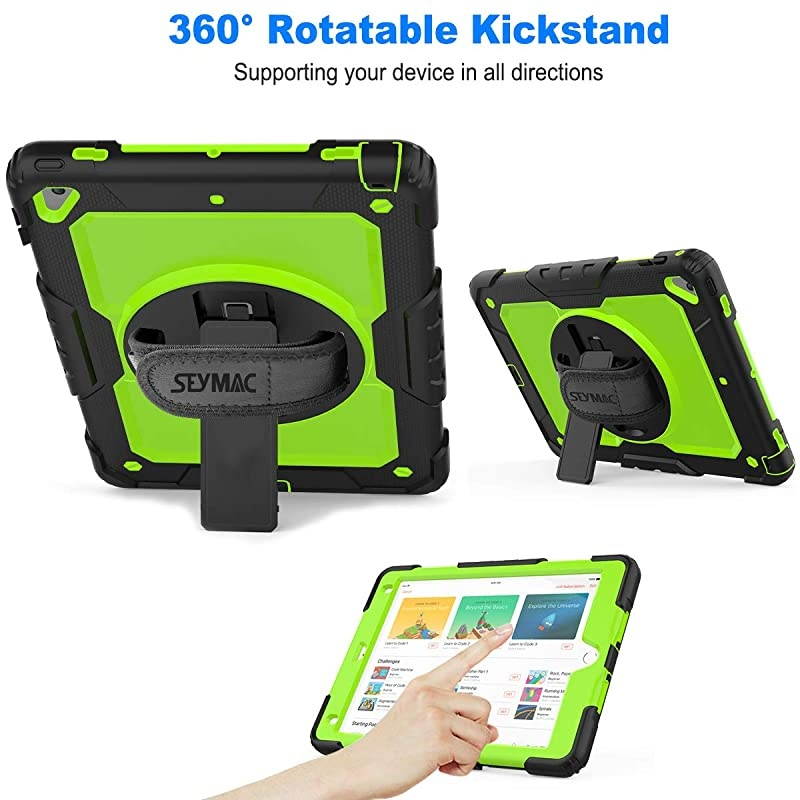 Case for iPad 6th5th Generation FullBody Protection with 360 Degrees Rotating Stand Pencil Holder Hand Strap for iPad 5th6th Air 2 Pro 97Green+Black