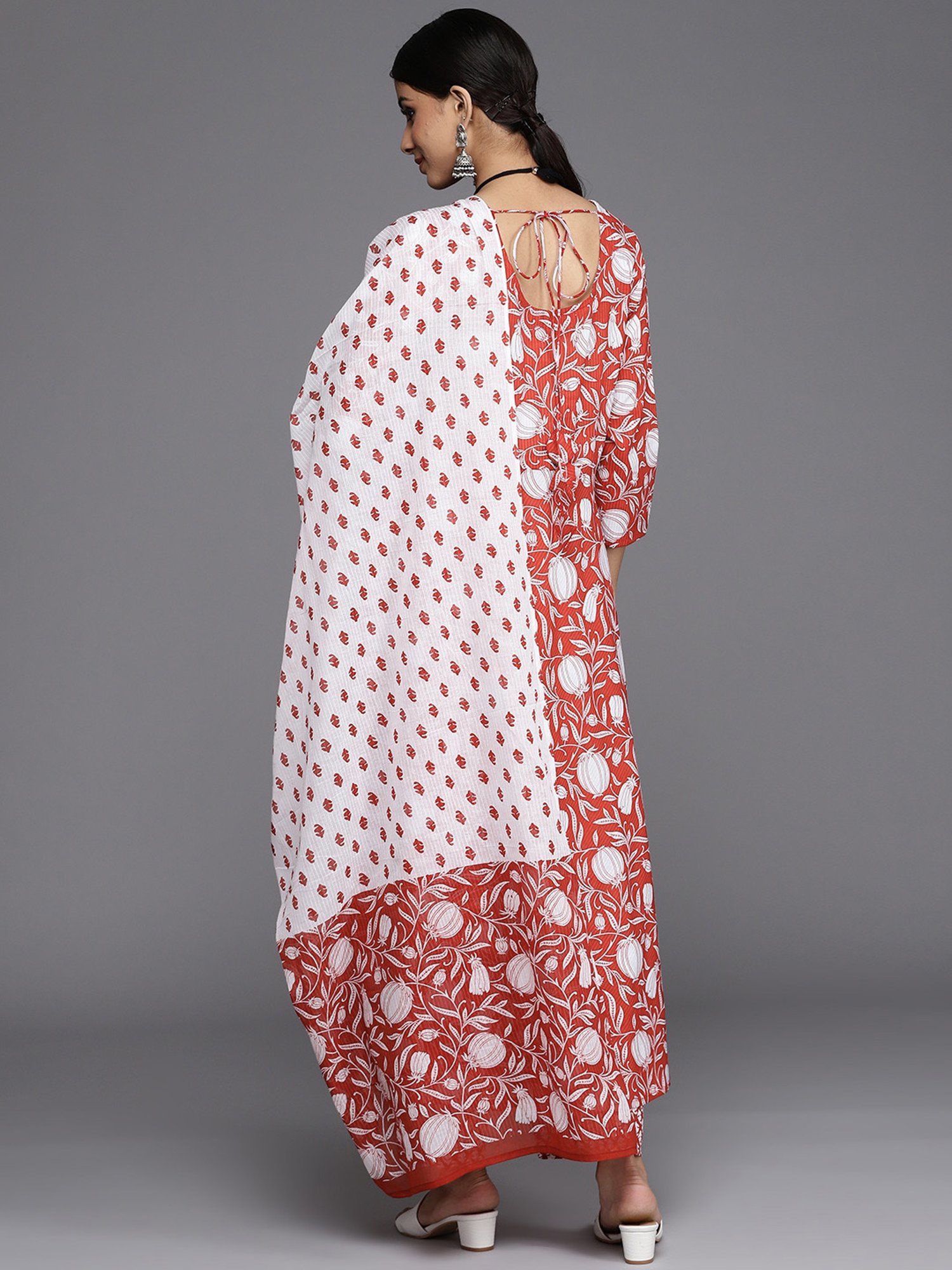 KSUT Rust Cotton Printed Kurta Pant Set With Dupatta