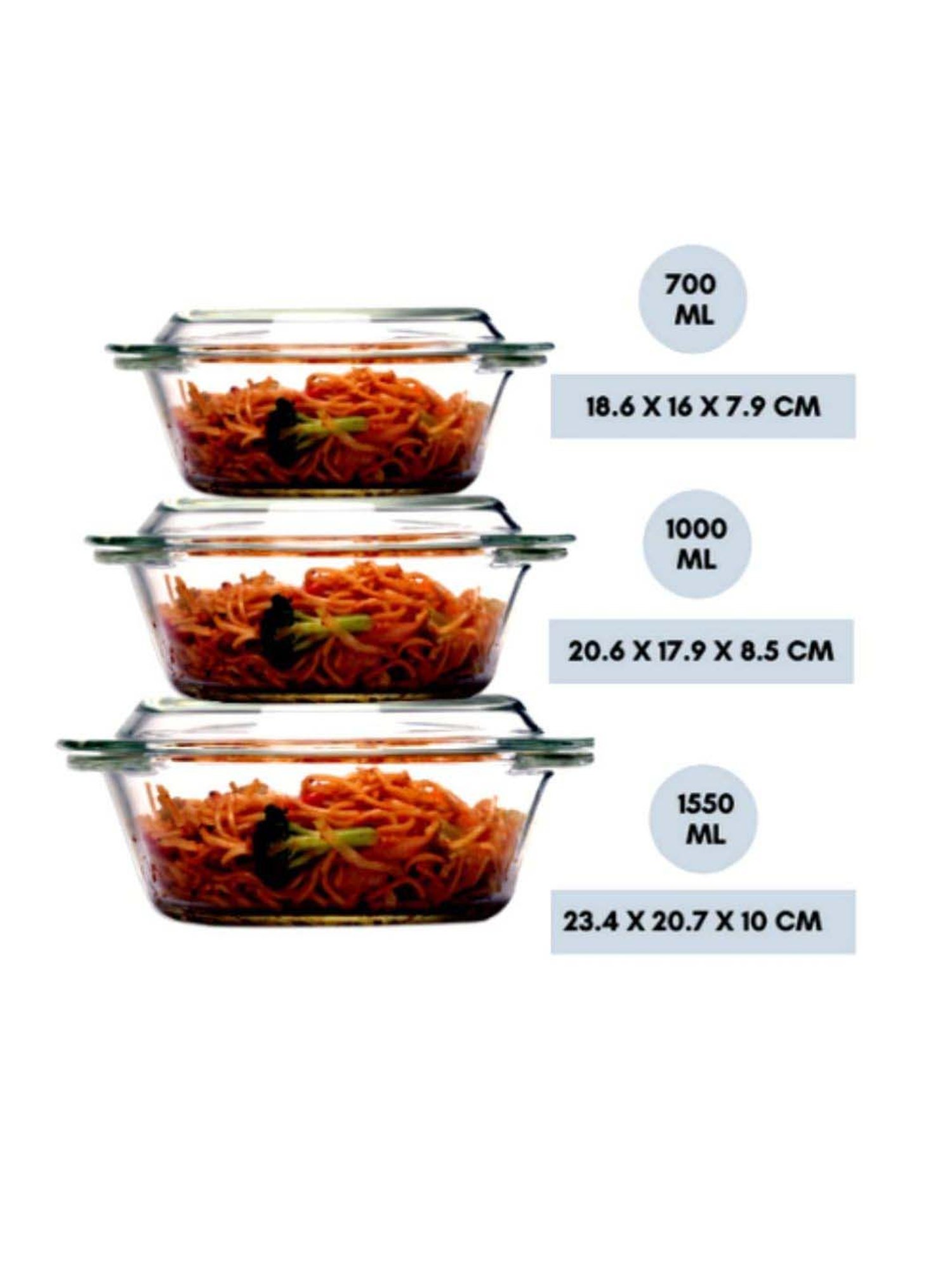 Femora Borosilicate Glass Round Serving Casserole with Lids (1000 ml & 700 ml) - Set of 2