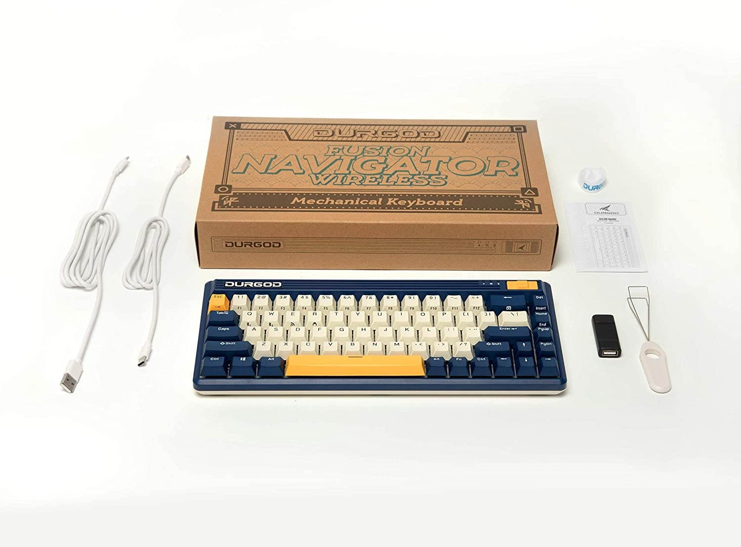 Durgod Fusion Mechanical Keyboard - 65% Layout - Doubleshot PBT Cherry Profile - Wireless 2.4gHz / Bluetooth 5.0 / USB Type C - Up to 40 Days Battery Life (Cherry Speed Silver, Navigator)